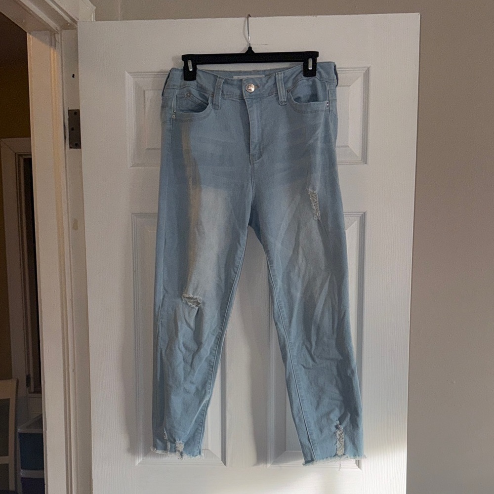 YMI Light Blue Cropped Distressed Jeans